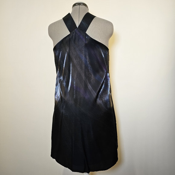 Custom handmade purple green metallic tafetta halter tent midi dress size 12 US - Picture 4 of 6